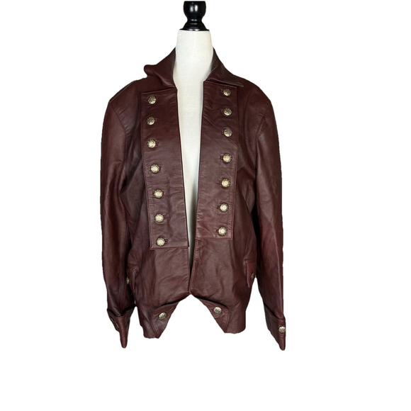 Vintage Real Leather Maroon Jacket with Gold Buttons - Picture 2 of 10